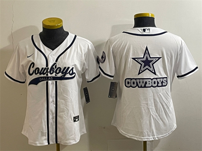 Women's Dallas Cowboys White Team Big Logo With Patch Cool Base Stitched Baseball Jersey(Run Small) Women's Dallas Cowboys White Team Big Logo With Patch Cool Base Stitched Baseball Jersey(Run Small)